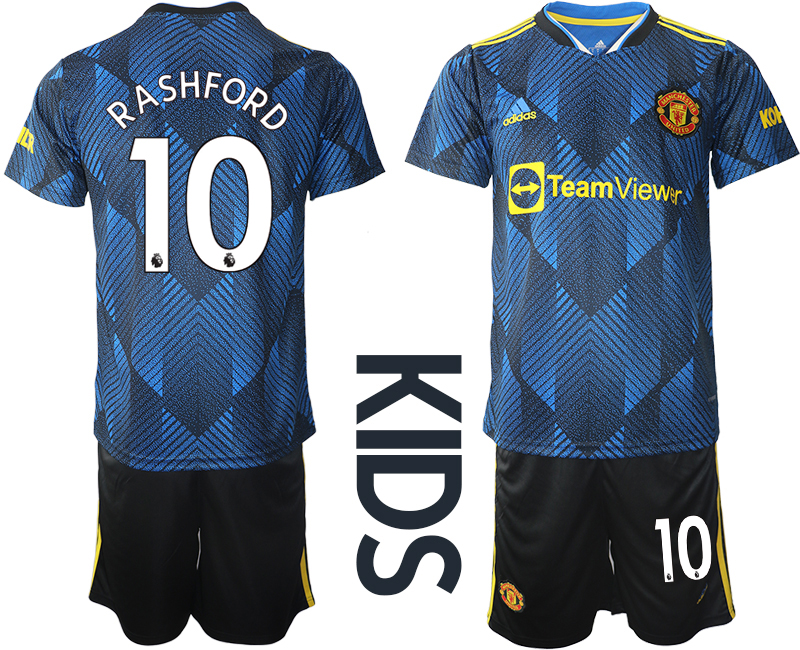 Youth 2021-2022 Club Manchester United Second away blue #10 Soccer Jersey